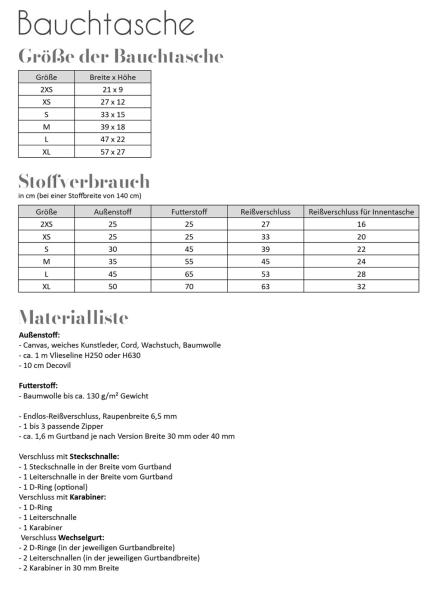 Papierschnittmuster - Bauchtasche, Fadenkäfer